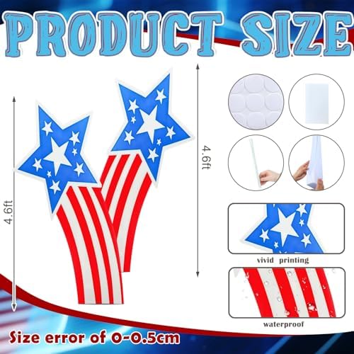 Bucherry 2 Pcs 55" x 30" Patriotic Shooting Stars Cardboard Cutout Stand Ups Life Size Independence Day Theme Party Decoration Backdrop Photo Prop Stand Up for 250th Patriotic Day Party Decor - Image 2