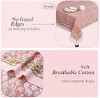 CPC Tablecloth 100% Cotton 70x108 Inch Indian Block Print Rectangle Table Cover, Washable Table Cloth for Weddings, Spring/Summer, Barbeque - Poppy Pink - Image 4