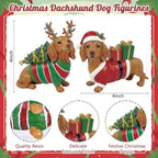 Simgoing 2 Pcs Christmas Figurines Table Decoration Dachshund Resin Statue - Image 2