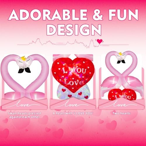 6FT Inflatables Couple's Swan with Love Heart, LED Lighted Love Blow up Yard Decorations, Romantic Heart Decor for Valentine Party Anniversary Wedding Propose Garden Lawn - Image 4