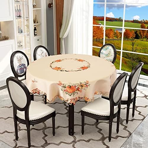 Simhomsen Large Embroidered Fall Autumn Harvest Pumpkins Tablecloth for Thanksgiving (Round 90 inches) - Image 4