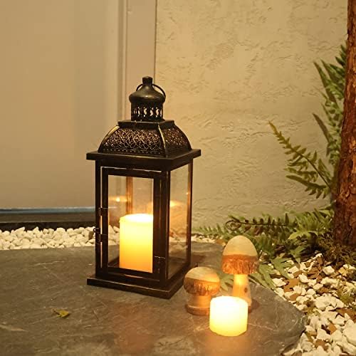 Lanterns Decorative Indoor&Outdoor, 14.4'' Large Black Square Hanging Lanterns, Vintage Metal Candle Holder for Outdoor Patio Front Door Porch Wedding Party Decor - Image 2