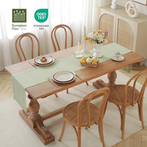 100% Pure French Linen Table Runner (SAGE,14x132 Inch) - Image 2