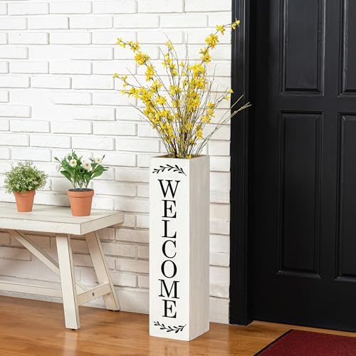 Glitzhome Sets 2 Wooden Welcome Porch Sign, Rustic Double Sided Box-shaped "WELCOME, PORCH" Porch Sign for Front Porch Decor, White, 30"H - Image 5