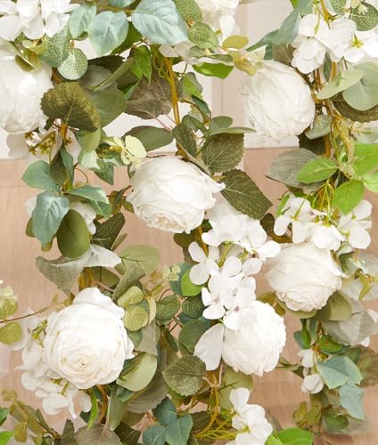 Artificial Flower Garland 2pcs 5.4ft Rose & Hydrangea Vine, White Flower - Image 5