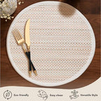 Hausattire Bamboo Placemats for Dining Table Set of 10 Washable 14 Inches Round Square Place Mats Sushi Mats for Kitchen Table Outdoor Parties Easter Farmhouse Boho Decoration - Beige - Image 2