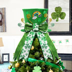 nuvagiki St. Patrick's Day Tree Topper Hat, Green Velvet Top Hat Tree Topper with Shamrock Ribbon Bow, St. Patrick's Tree Tooper Ornaments Decorations for Home Indoor, St. Patrick's Day Gifts - Image 2