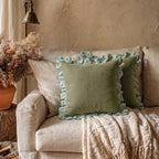 patdrea Vintage Green Linen Throw Pillow Covers,Set of 2,22"x22"-Kubum - Image 2