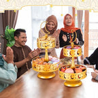 2 Pcs 2 Tiered Ramadan Trays, Golden Metal Eid Cake Stand - Image 4