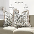 CPC Cocoa Vine Hand Block Print 100% Cotton Ruffle Throw Pillow Cover 20x20 inch with Hidden Zipper Decorative for Couch, Bed, Sofa, Farmhouse, Cottagecore Decor Gift Christmas Fall Thanksgiving - Image 6