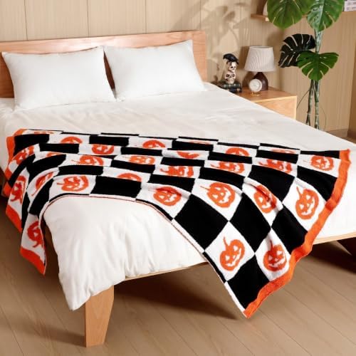 Buryeah Halloween Pumpkin Knit Throw Blanket, 50 x 60 Inch Grimace Reversible Knitted Throw Blanket, Cozy Lightweight Soft Gift for Couch Sofa Bed - Image 6