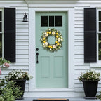 22 Inch Lemon Floral Wreath with White Peonies and Eucalyptus Leaves, Summer Front Door Wreath, Farmhouse Decor for Spring Summer Indoor Outdoor Use - Image 3