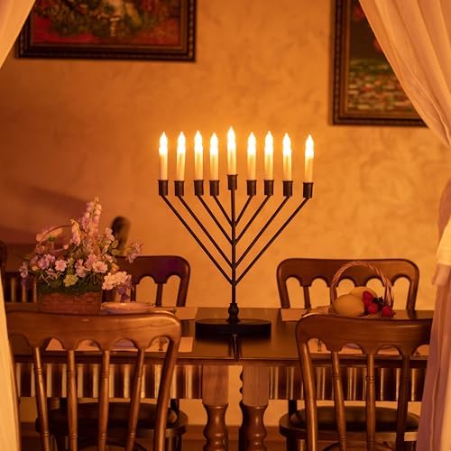 Vintiquewise 9-Branch Rambam-Style Hanukkah Menorah Mid-Century Modern Decorative Accent Traditional Celebration Display and Festive Lighting Centerpiece Ideal for Tables Mantels and Shelves, Black - Image 3