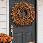 26" Artificial Fall Azalea Leaves Wreath for Front Door Decor(Orange-Green) - Image 2