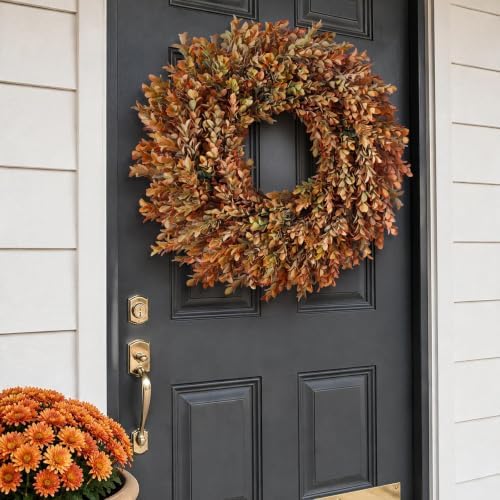 26" Artificial Fall Azalea Leaves Wreath for Front Door Decor(Orange-Green) - Image 2