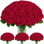 100Pcs Red Roses Artificial Flowers, Real Touch Velvet Fake Roses Bouquet by BLEUMCADE