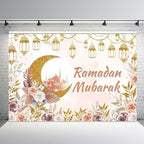 MEHOFOND Ramadan Mubarak Backdrop Boho Muslim Ramadan Kareem Lantern Castle Islamic Photography Background Eid Mubarak Moon Mosque Party Decorations Banner Photo Studio Props 8x6ft - Image 2