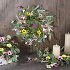 8 Pcs 9" Mini Spring Summer Flowered Wreath Floral Wedding Candle Rings Wreaths Kitchen Cabinet Wreaths with Ribbon for Pillars Wedding Table Centerpiece Farmhouse Party Home Door All Seasons Decor - Image 2