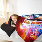 Ice Hockey Comforter Set Queen, Puck Hockey Player Bedding Sets for Kids Boys Girls Teens, Red Blue Lightening Duvet Insert, Winter Sports Game Down Comforter Bedroom Decor for All Season, 3 Pieces - Image 6