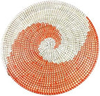 Senegal Placemats/African Bohemian Woven Seagrass Placemats/Natural Wicker Round Basket Placemats/Decorative Hanging Wicker Plates/Hanging Wall Decor (Orange & White) by Handmade