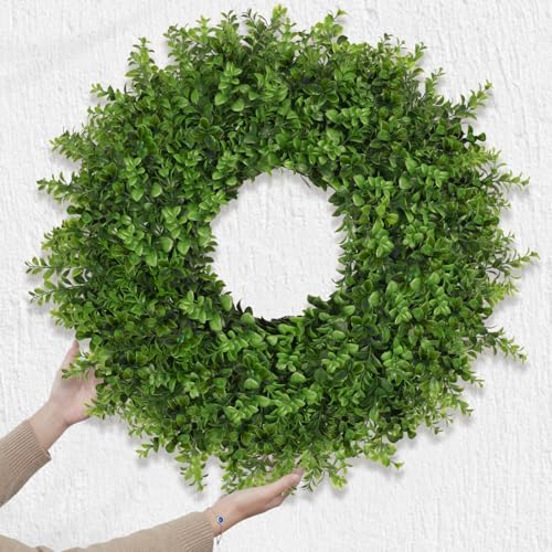 26 Inch Large Boxwoods Wreaths for Front Door Artificial Green Leaves Greenery Indoor Outdoor Wreath Home Decor Porch Window Wall Farmhouse Door Decorations Spring Summer Fall All Seasons - Image 5