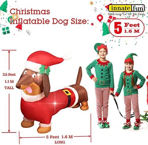 5 Feet Long Christmas Inflatable Dachshund Dog Yard Decoration Giant Build-in Lighted Inflatable Christmas Dog Pets Garden Lawn Yard Decor with Built in Fan and Anchor Ropes - Image 4