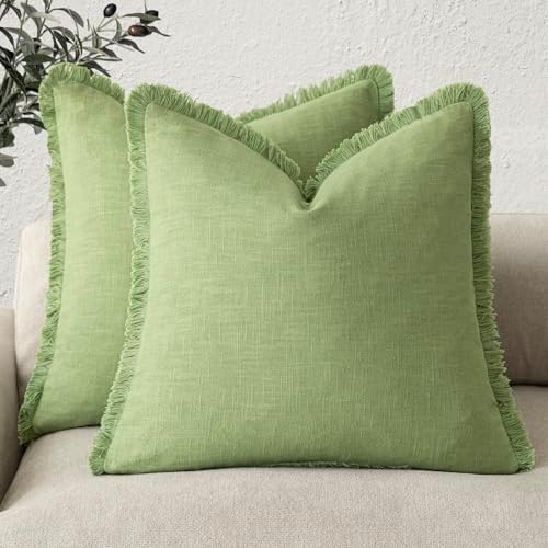 Foindtower Decorative Linen Fringe Throw Pillow Covers 18×18 Lime Green by Foindtower