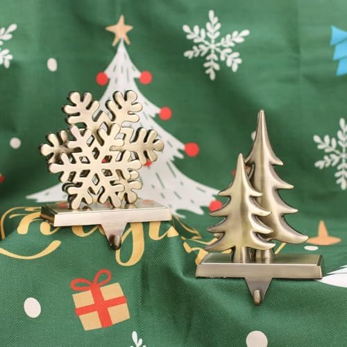 XIUSHE Stocking Holder Set of 4-Christmas Tree Stocking Hanger for Mantel-Metal Weighted Christmas Stocking Holder for Fireplace Mantle-Tropical Farmhouse Stocking Holder (Bronze-4) - Image 7