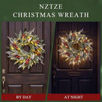 24" Christmas Wreath for Front Door, Christmas Decorations - Image 4