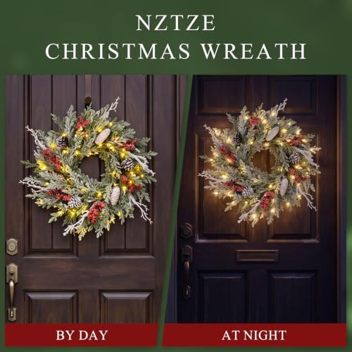 24" Christmas Wreath for Front Door, Christmas Decorations - Image 4