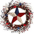 22IN Artifical Patriotic Wreath 4 of July Wreath with Berry, Star for Front Door Wall Decor Indoor Outdoor by Pudate