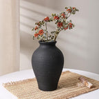Ceramic Flower Vase Home Decor, 9 in Farmhouse Table Vases Rustic Vintage Living Room Kitchen Bedroom Pottery Decorative Vases for Flowers House Book Shelf Office Coffee Desk Dining Entryway, Black - Image 4