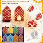 Yookeer 24 Pcs Diwali Decoration Craft Set Wooden Light Holder Lotus Decor Artificial Marigold Flowers Garland for Deepavali Wall DIY Craft Temple Puja Indian Pooja Diwali Wedding Supplies - Image 2