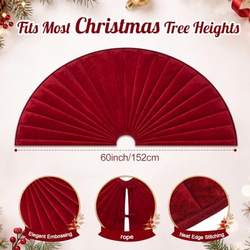 Foilswirl 60 Inch Burgundy Velvet Quilted Christmas Tree Skirt - Image 2