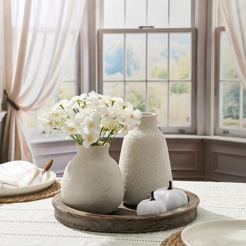 Ceramic Vase Set of 2 for Home Decor, 6.1"+8.23" Handcrafted Off-White Rustic Terracotta Vases, Vintage Farmhouse Decor, Minimalist Decorative Vases for Table Centerpiece Fireplace Nightstand - Image 5