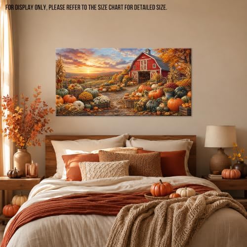 WAXWHELK Farmhouse Fall Canvas Wall Art, Rustic Autumn Pumpkin Barn Painting Pictures Thanksgiving Artwork for Living Room Bedroom Home Decor (30"x60") - Image 4