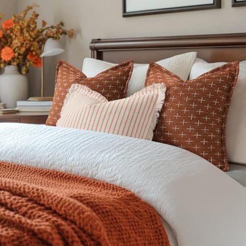 ZWJD Fall Throw Pillow Covers 26x26 Set of 2 Soft Polyester Textured Rust Pillow Covers with Stylish Flange Edge Cozy Farmhouse Throw Pillows for Couch Bed Sofa Living Room Fall Decor - Image 3