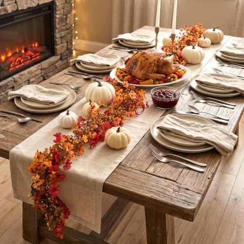 6 Pack Artificial Fall Garland for Mantle, 6.2 Long Fall Mums Flowers Garland with Orange Leaves for Wedding Thanksgiving Arch Indoor Outdoor Harvest Wall Decoration - Image 5