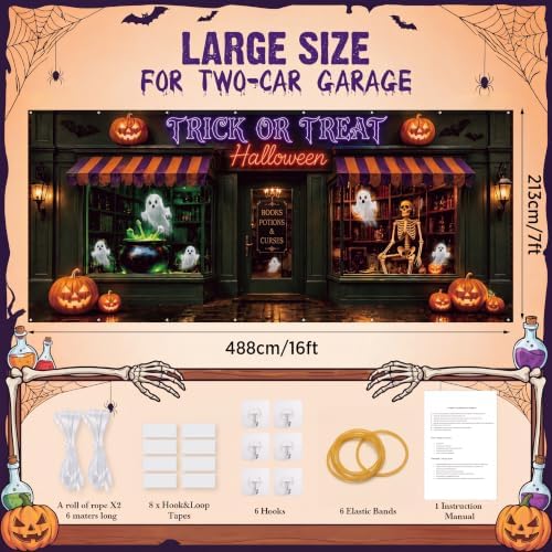 WovWeave 7 x 16 Ft Halloween Garage Door Cover Banner, Trick or Treat - Image 2