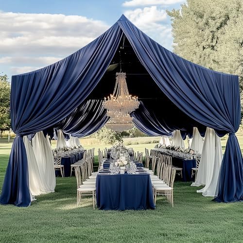 10 Panels 5ft(W) x 20ft(H) Navy Blue Ceiling Drapes for Wedding Parties by PartyVillage