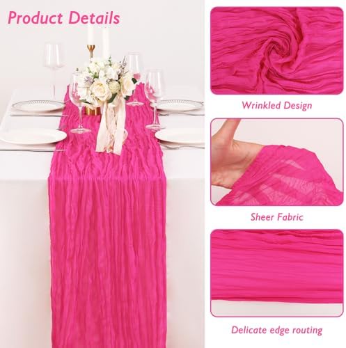 8 Pack Hot Pink Cheesecloth Table Runner 120 Inch Boho Wedding Decor - Image 3