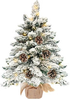 24 Inch Snow Flocked Tabletop Christmas Tree with 30 Warm Lights Timer by TURNMEON