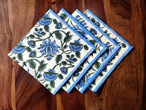 ATOSII Taj 100% Cotton Fall Cloth Designer Dinner Napkins, Handblock Print, Washable Durable Linen for Everyday Use Wedding Parties Outdoors Christmas Thanksgiving I 20 X 20 Inches I Set of 4 - Image 3