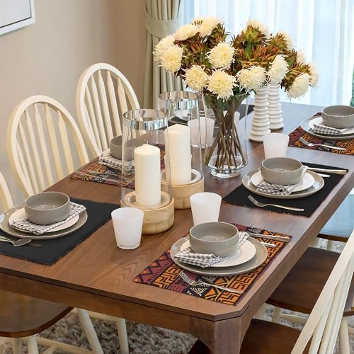 African Clay Cloth Placemats Set of 6, Tribal Ethnic Boho Geometric Elements Design, Kitchen Dining Room Non-Slip Insulation, 12x18 Inches - Image 5