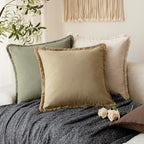 Foindtower Decorative Linen Fringe Throw Pillow Covers 22×22 Light Khaki - Image 5