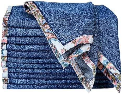 FINGERCRAFT Cloth Napkins Set of 12, 100% Cotton, 20x20 Inch, Denim Blue by FINGERCRAFT