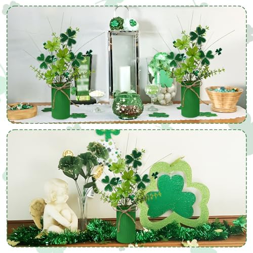 TORONTOKYO 6Pcs St Patricks Day Decorations Artificial Potted Plant Green Shamrock Stems Floral Picks Small Fake Plant for Home Party Table Centerpiece Decor - Image 7