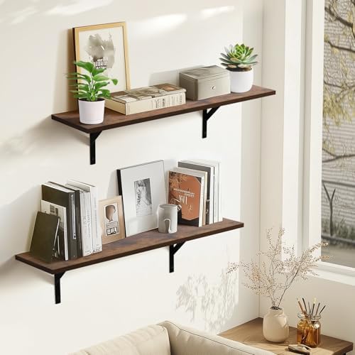 Tectocker-DOU 31.5" Long Floating Book Shelves for Wall, Heavy Duty, Brown - Image 2