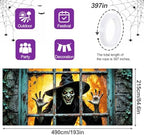7x16FT Halloween Window Witch Garage Door Banner Skeleton Witch Happy Hallowen Garage Door Cover Decoration for Hallowen Decoration - Image 4