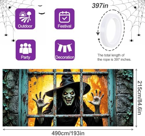 7x16FT Halloween Window Witch Garage Door Banner Skeleton Witch Happy Hallowen Garage Door Cover Decoration for Hallowen Decoration - Image 4